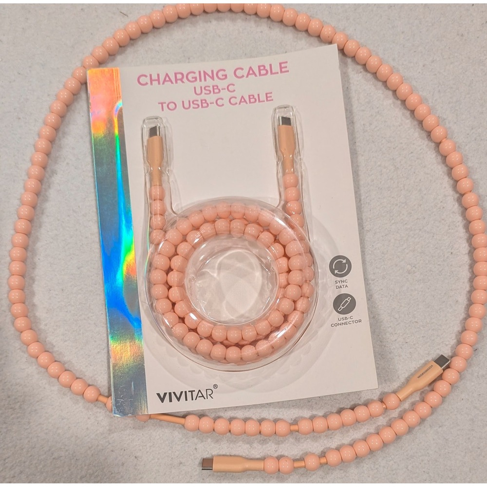 Vivitar Beaded USB-C Charger Peach Aesthetic Cable Set Lot Coquette Y2K